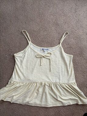 Wallflower Pastel Yellow Eyelet Peplum Cami Top
